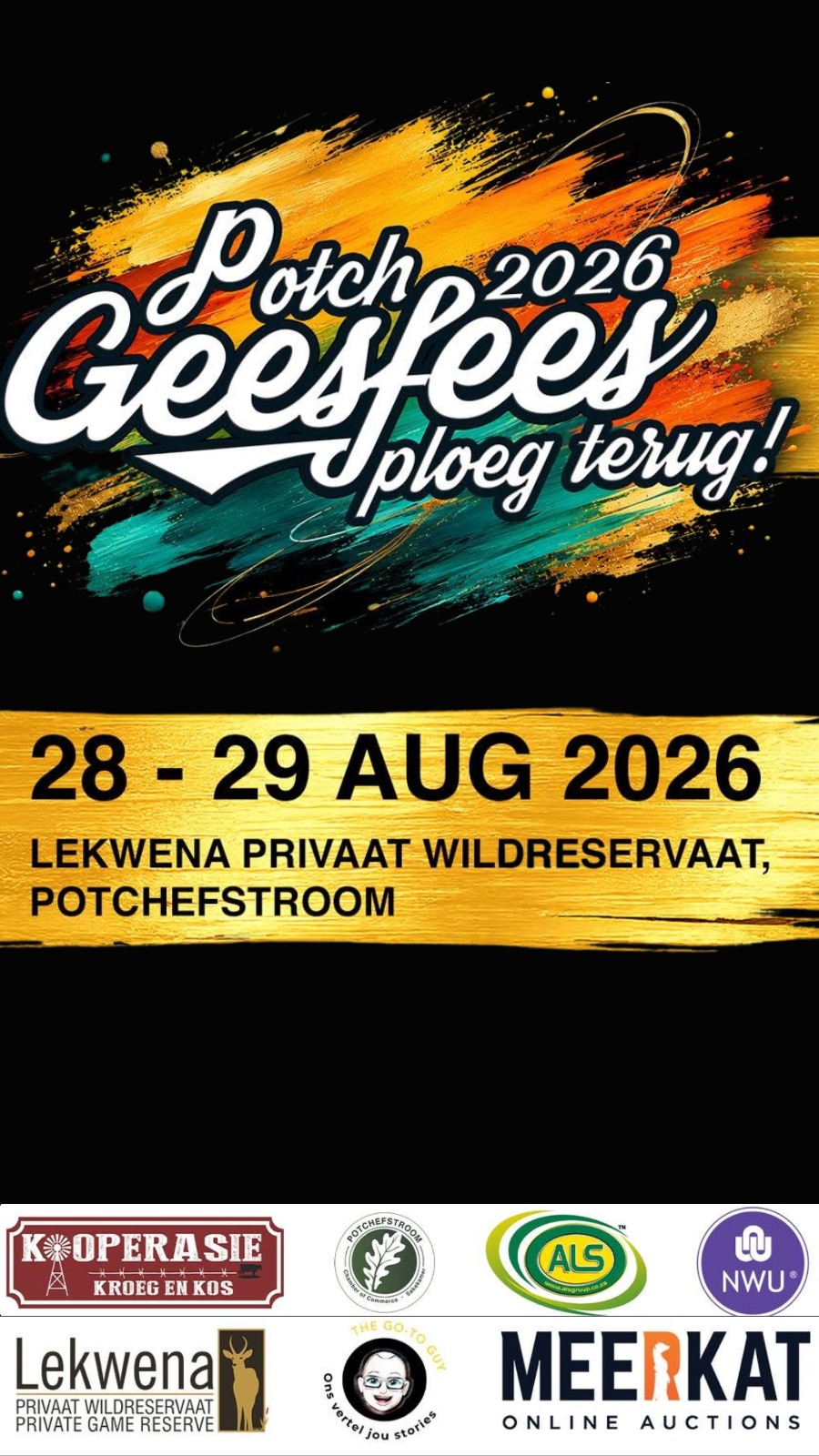 Potch Geesfees 2026 — 28-29 Aug, Lekwena Privaat Wildreservaat